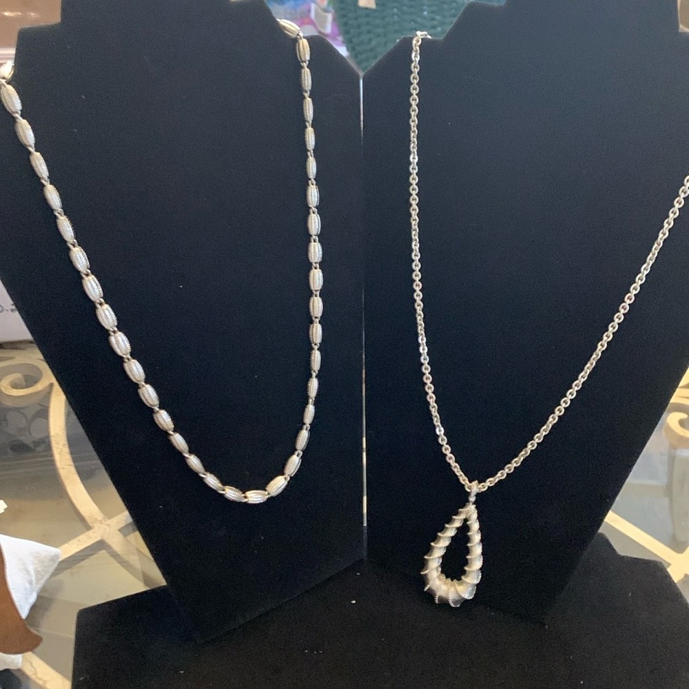 Two Vintage Monet Silver Tone Heavy Long Necklaces‎ 23” & 25”